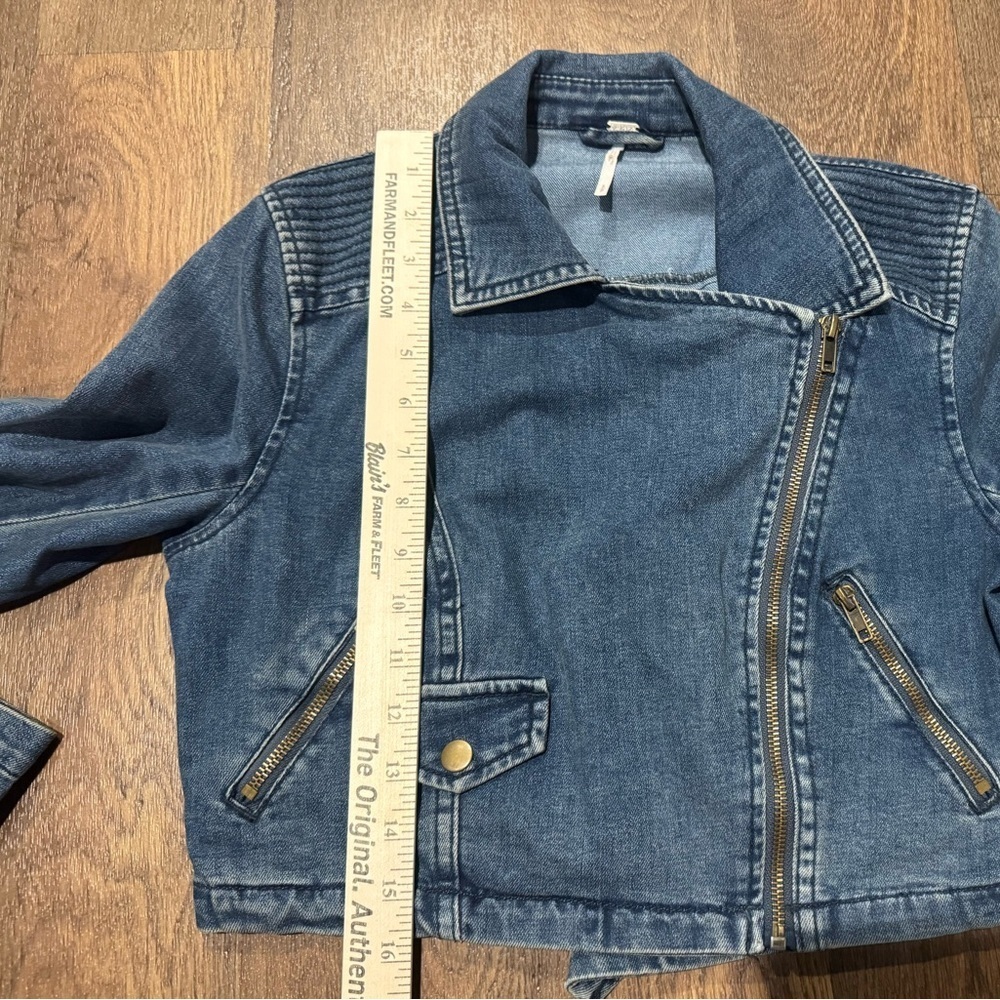 Free People Denim Cropped Moto Jacket Women’s Size Small - Picture 11 of 12